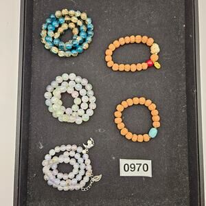 BOHO MALA STYLE BEADED BRACELET LOT RUDRAKSHA STRETCH GLASS BEAD STACK YOGA